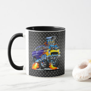 55 Funny Car Metal Diamond Chequered Plate Mug