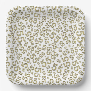  55’th Gold/White  Random Number Pattern  Paper Plate