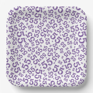  55’th Purple/White  Random Number Pattern  Paper Plate