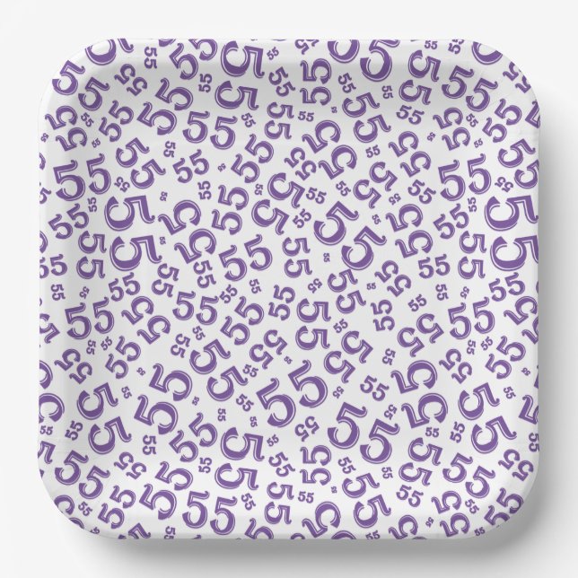  55’th Purple/White  Random Number Pattern  Paper Plate (Front)
