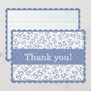 55 "Thank you!" Blue/White Number Pattern Thank You Card