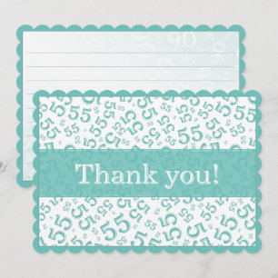 55 "Thank you!" Teal/White Number Pattern Thank You Card