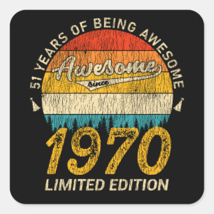55 Year Old 1970 Retro Awesome 55th Birthday Gift Square Sticker