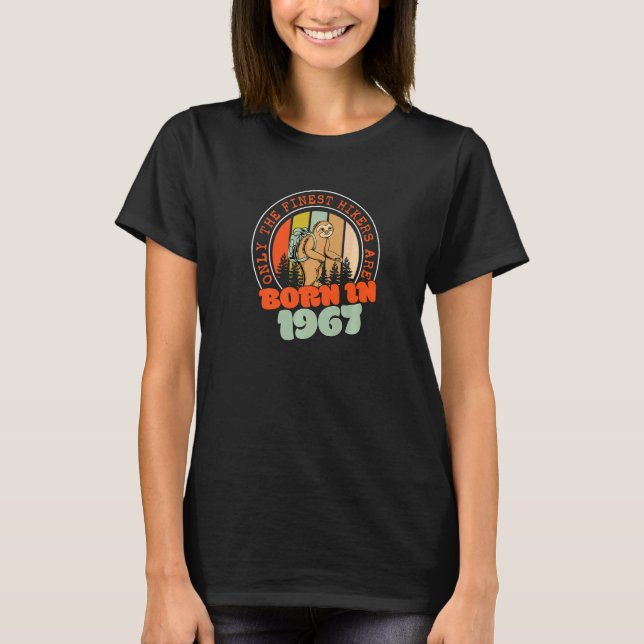 55 Year Old Hiking Sloth Born in 1967 55th Birthda T-Shirt (Front)