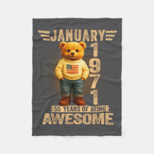 55 Year Old January 1971 Teddy Bear 55th Birthday  Fleece Blanket