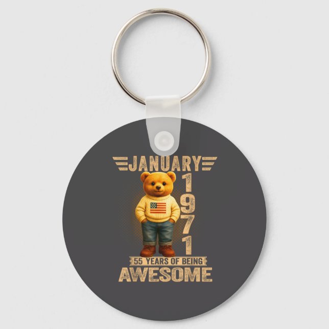 55 Year Old January 1971 Teddy Bear 55th Birthday  Key Ring (Front)