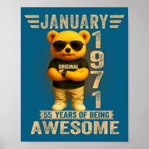 55 Year Old January 1971 Teddy Bear 55th Birthday  Poster