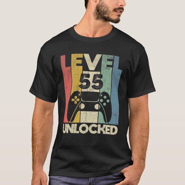 55 Year Old Level 55 Unlocked Funny 55th Birthday T-Shirt (Front)