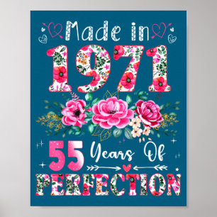 55 Year Old Made In 1971 Floral 55th Birthday Wome Poster