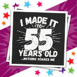 55 Year Old Sarcastic Meme Funny 55th Birthday Napkin<br><div class="desc">This funny 55th birthday design makes a great sarcastic humour joke or novelty gag gift for a 55 year old birthday theme or surprise 55th birthday party! Features 'I Made it to 55 Years Old... Nothing Scares Me' funny 55th birthday meme that will get lots of laughs from family, friends,...</div>