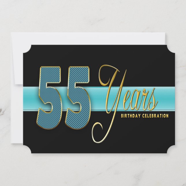 55 YEARS BIRTHDAY PARTY INVITATION AQUA/BLACK (Front)