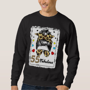 55 Years Old Fabulous Messy Bun Leopard 1967 Birth Sweatshirt