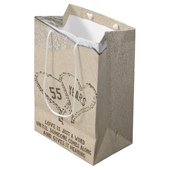 55th Anniversary Beach Hearts Medium Gift Bag (Front Angled)