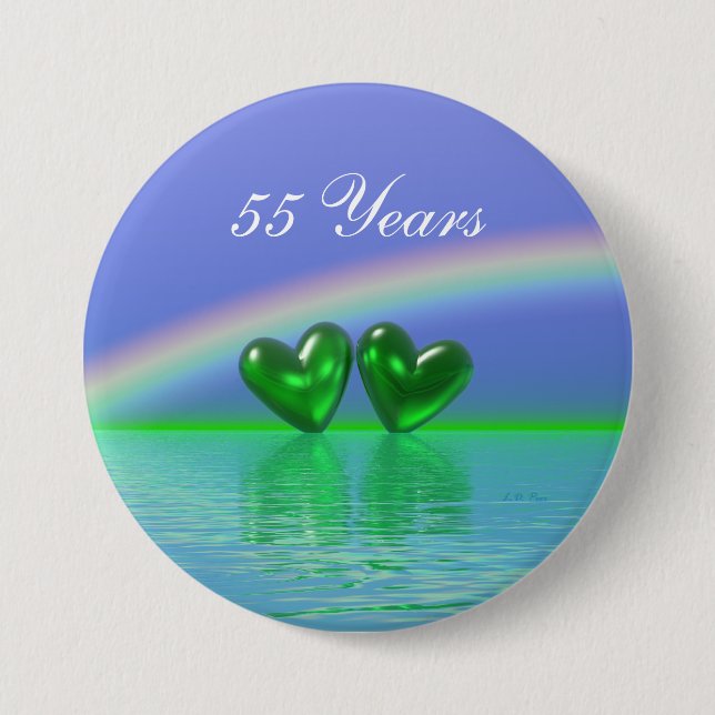 55th Anniversary Emerald Hearts 7.5 Cm Round Badge (Front)