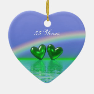 55th Anniversary Emerald Hearts Ceramic Tree Decoration