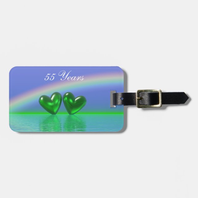 55th Anniversary Emerald Hearts Luggage Tag (Front Horizontal)