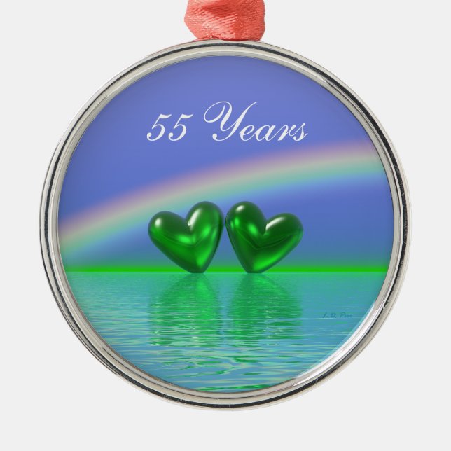 55th Anniversary Emerald Hearts Metal Tree Decoration (Front)
