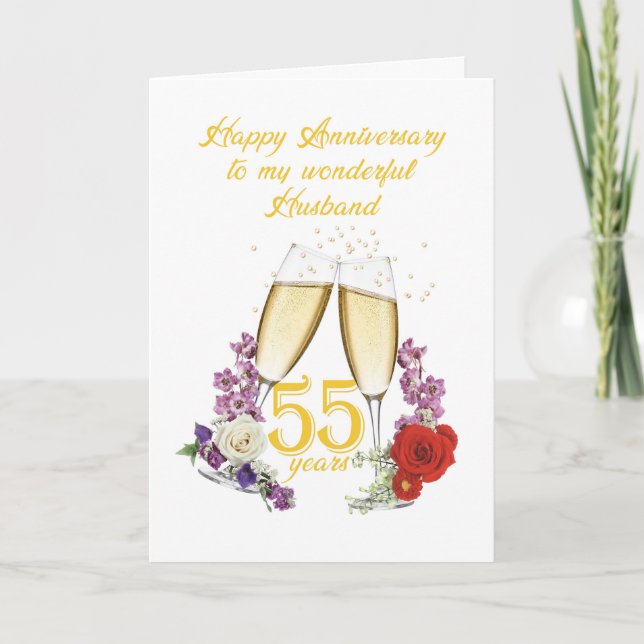 55th Anniversary for Husband with Champagne Card (Front)