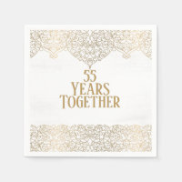 55th Anniversary Gold Lace On White Napkins