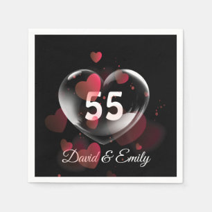 55th Anniversary Heart Bubble With Red Hearts   Napkin