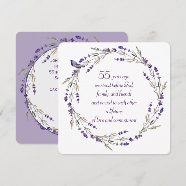 55th Anniversary Lavender Wreath  Invitation (Front/Back)
