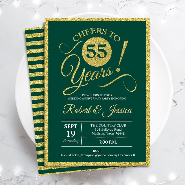 55th Anniversary Party -  Emerald Green Gold Invitation (Creator Uploaded)