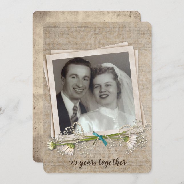 55th anniversary party old-fashioned photo frame invitation (Front/Back)