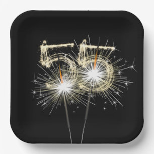 55th Anniversary Party Sparklers on Black  Paper Plate