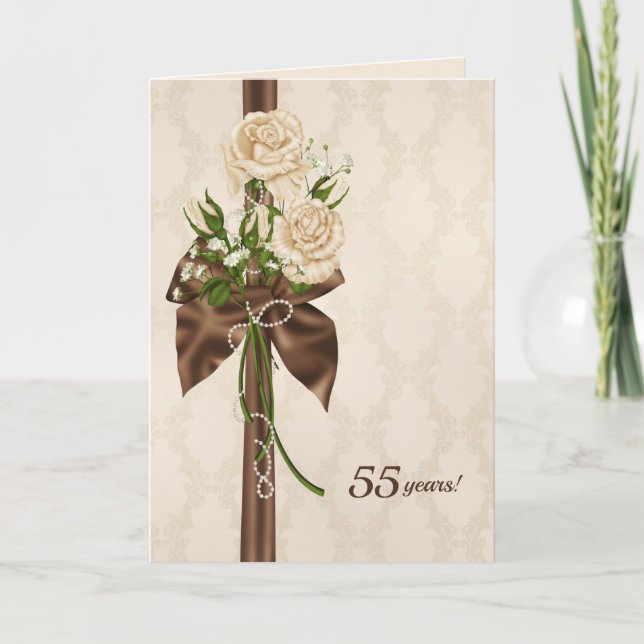 55th anniversary roses on damask card (Front)