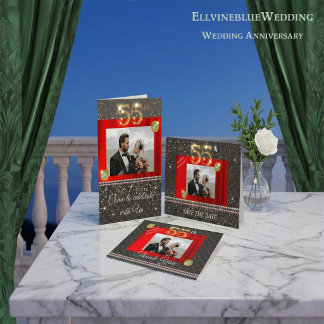 55th Anniversary Save the Date | Emerald & Photo Invitation