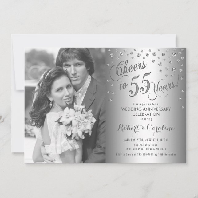 55th Anniversary with Photo - Diamond Silver Invitation (Front)