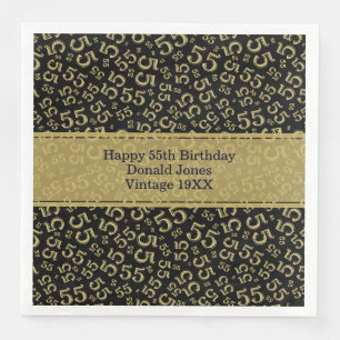 55th Birthday Age Number Pattern Black/Gold Napkin