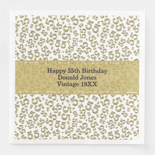 55th Birthday Age Number Pattern Gold/White Napkin
