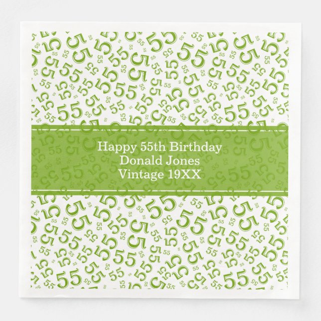 55th Birthday Age Number Pattern Green/White Napkin (Front)