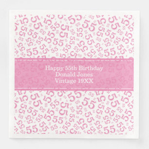 55th Birthday Age Number Pattern Pink/White Napkin