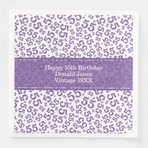 55th Birthday Age Number Pattern Purple/White Napkin