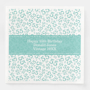 55th Birthday Age Number Pattern Teal/White Napkin