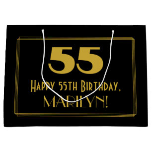 55th Birthday — Art Deco Inspired Look "55" & Name Large Gift Bag