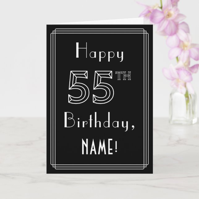 55th Birthday: Art Deco Style # 55 & Custom Name Card (Orchid)