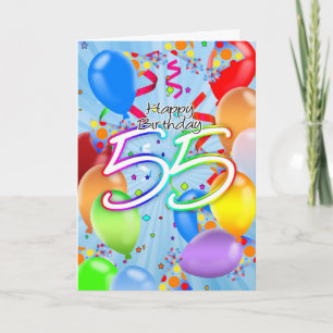 55th Birthday - Balloon Birthday Card - Happy Birt