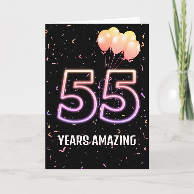 55th Birthday Balloons and Confetti Card (Front)
