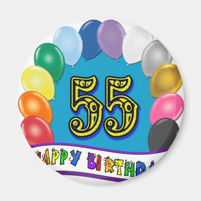 55th Birthday Balloons Design Magnet (Front)