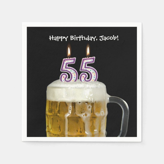 55th birthday beer with candles napkin (Front)