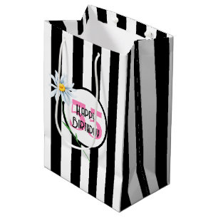 55th Birthday Black And White Stripes Medium Gift Bag
