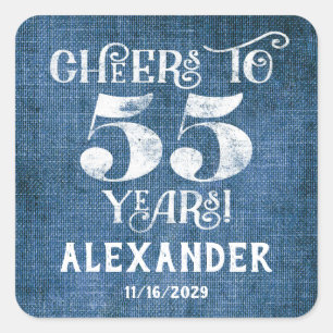55th Birthday Blue Linen Thank You Favor Stickers