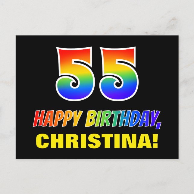 55th Birthday: Bold, Fun, Simple, Rainbow 55 Postcard (Front)