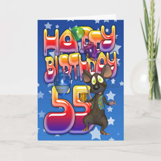 55th Birthday Card cute with little mouse (Front)