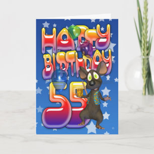 55th Birthday Card cute with little mouse