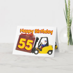 55th birthday card with a fork lift truck