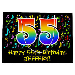 55th Birthday - Colorful Music Symbols, Rainbow 55 Large Gift Bag